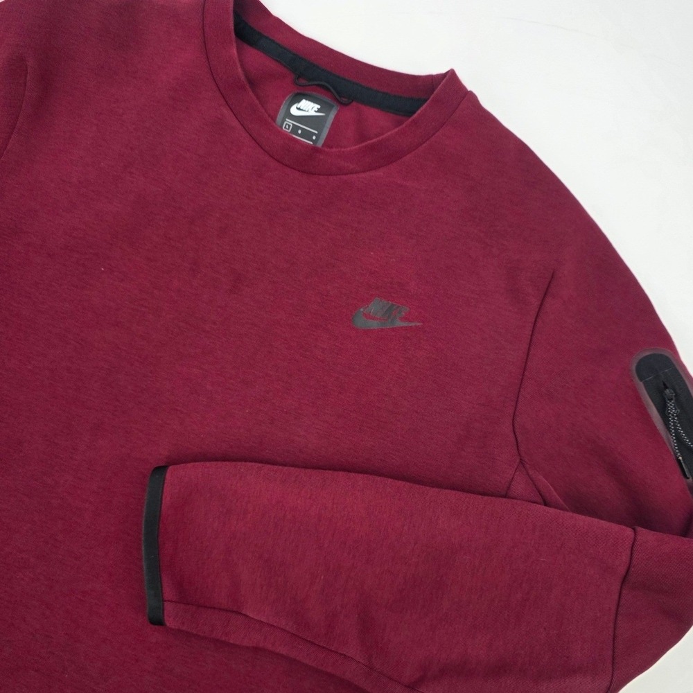 NIKE TECH CREWNECK MENS LARGE MAROON BLACK ARM ZIP POCKET PERFORMANCE SWEATSHIRT
